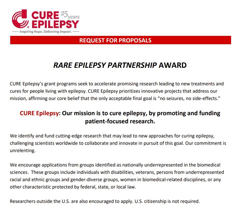 Could you use a $100k research grant to help further your CHD2 research LOIs are due Monday, 6/26 @ 9pm EST!   LOIs are due Monday, 6/26 @ 9pm EST! cureepilepsy.org/grants-program/ under Rare Epilepsy Partnership Award