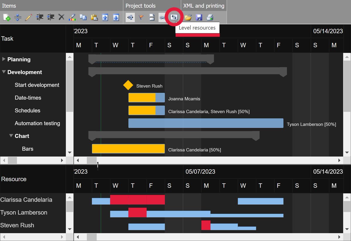 DlhSoft's tweet photo. Resource overallocation showing in your user's project #loadchart? No problem at all: our components provide #resourceleveling and other management algorithms as built-in functions that you can easily call fom your code!
https://t.co/GcN6kH0vds #projectmanagement #algorithms https://t.co/5L9T1kmHhK