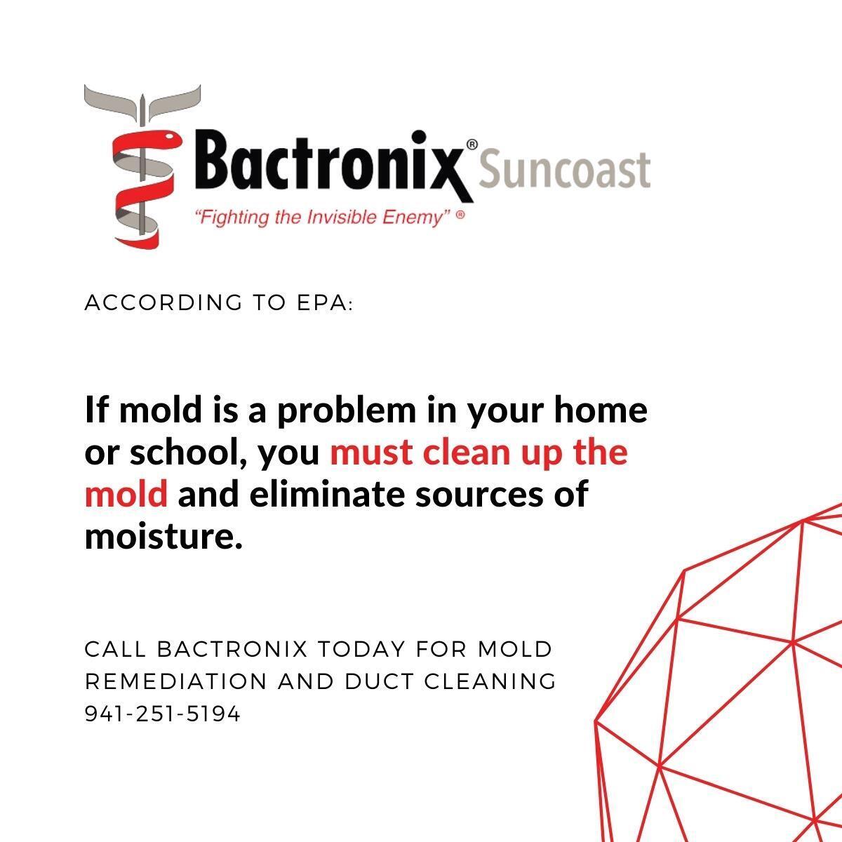 According to the EPA, if mold is a problem in your home or school, you must clean up the mold and eliminate sources of moisture. 

#DisinfectingService #BradentonBusiness #SarasotaBusiness #TampaBusiness #SupportLocalBradenton   #mold #MoldRemediation #ductcleaning