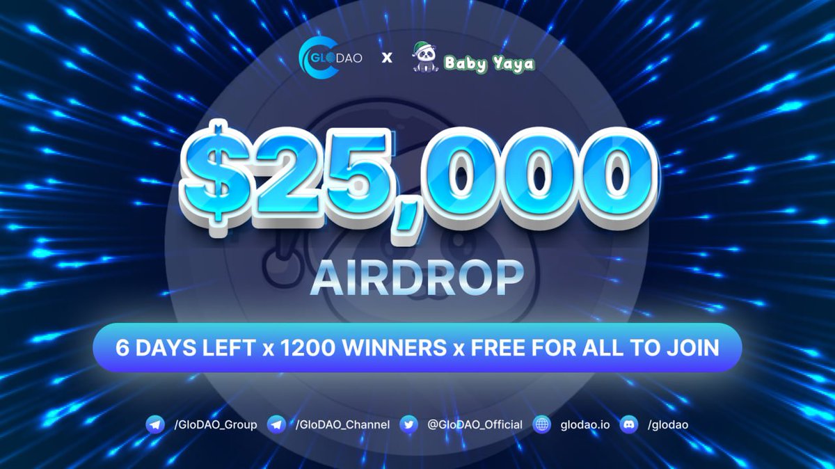 ✅ HAVE YOU JOINED OUR 25,000 USD #AIRDROP?

Only one day after the campaign started, GloDAO x Baby Yaya Airdrop has received over 1,112 users and 3,858 impressions! What a fantastic achievement 🔥

Join now to take all the advantages: t.me/GloDAO_Channel…

#GloDAO #Giveaways