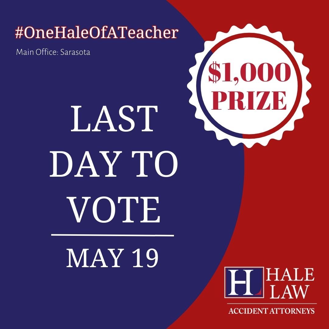 ‼️ ✅ TODAY is the LAST DAY TO VOTE for Hale Law Teacher of the Year  ✅‼️

Vote now at halelaw.com/news/teacher-o… #OneHaleOfATeacher #GoToHale #PersonalInjuryLaw #AccidentAttorneys #TeacherOfTheYear #Teacher #Community