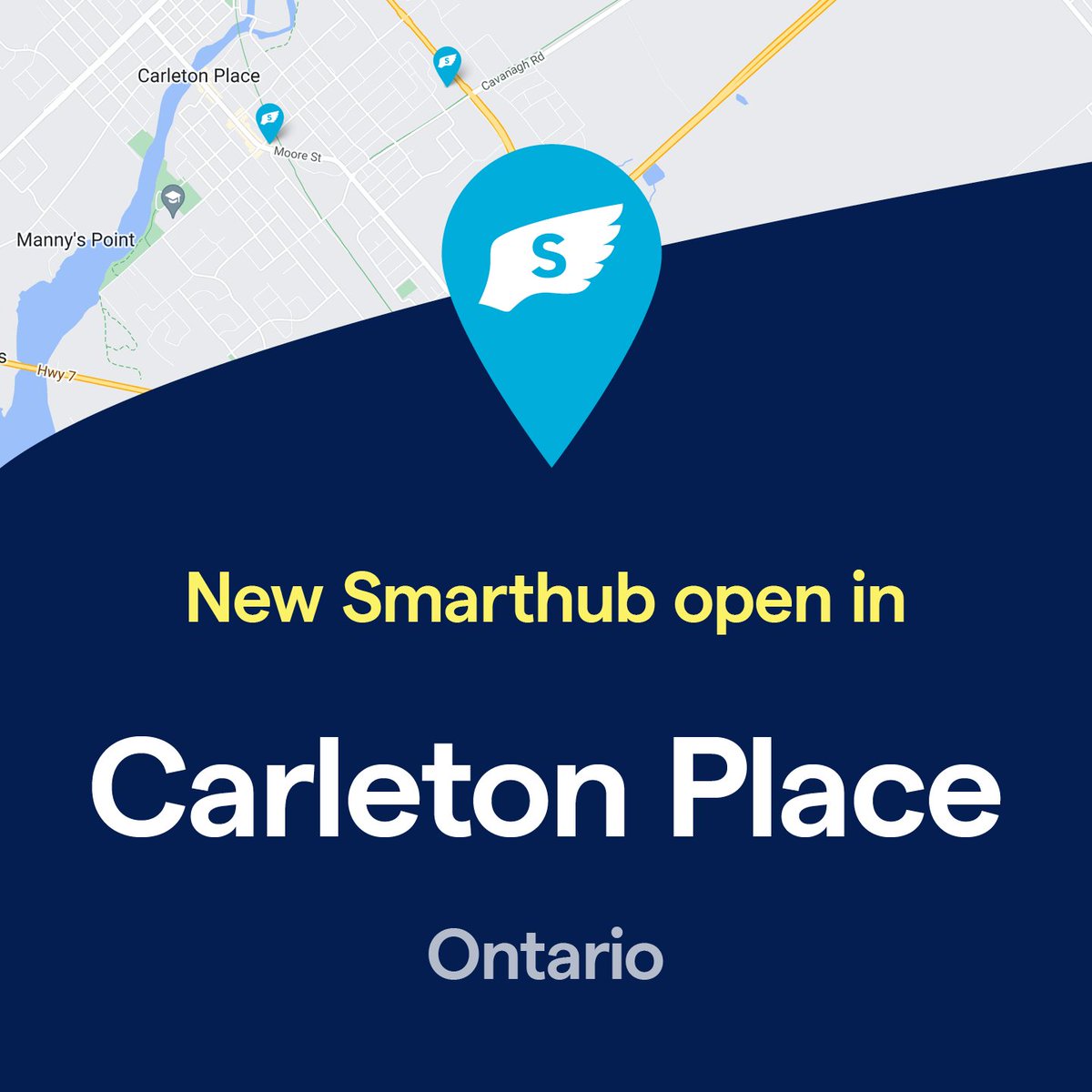 Swiftpost's tweet photo. A new Smarthub is available for residents of Carleton Place, Ontario. Visit https://t.co/S75vnEfFiS to see all 650+ Smarthub locations. #shipmoreforless #dropoff #ontario #swiftpost https://t.co/Y67iwo65SD