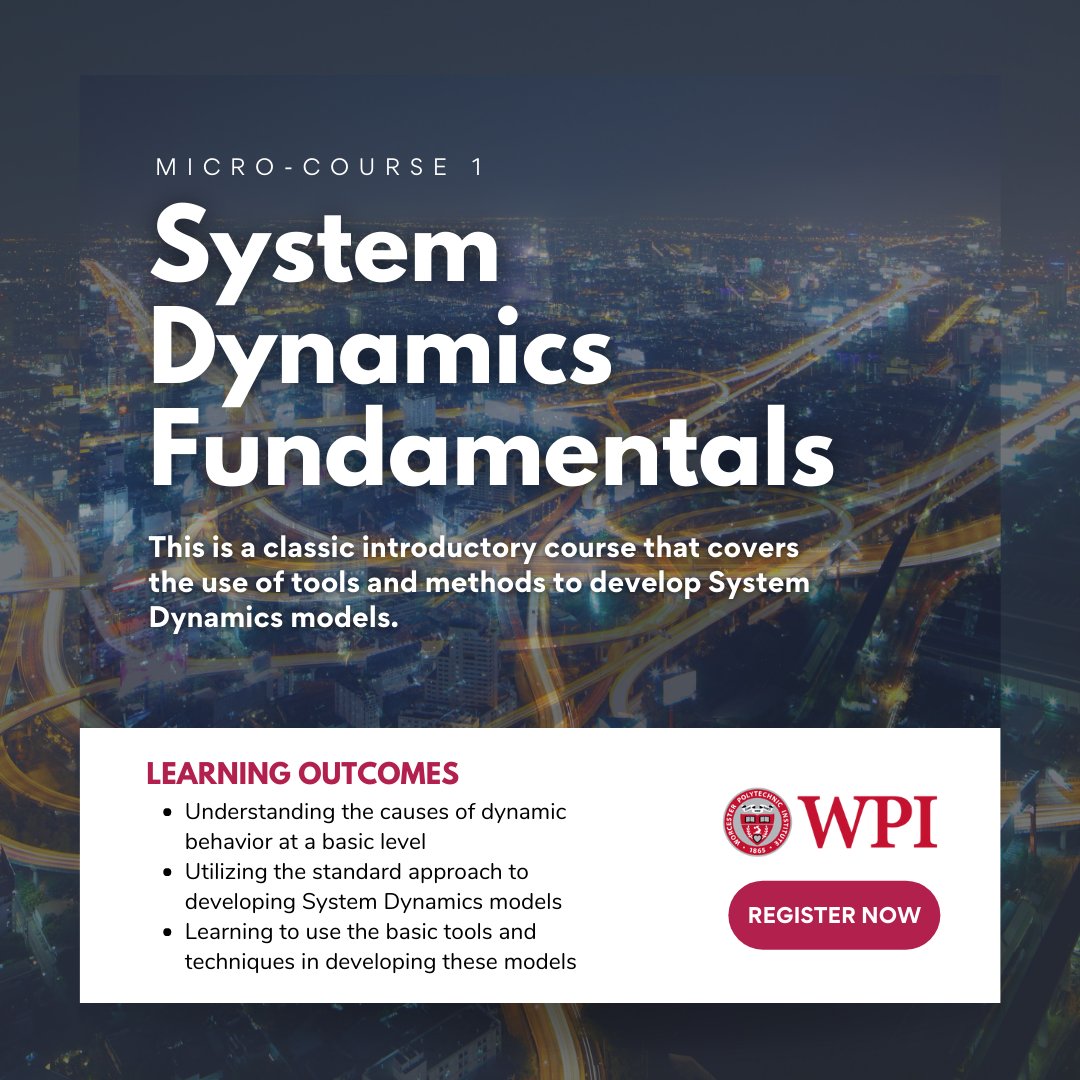 systemdynamics_'s tweet photo. LEARNING OPPORTUNITY βΆοΈ The Worcester Polytechnic Institute (@WPI) is making the #SystemDynamics Foundations Series accessible through its Online Professional Development Portal. @WPISDclub
Members benefit from a $25 discount! #joinSDS
π Learn more: https://t.co/wLX4sUc90e https://t.co/017ucfH5lp