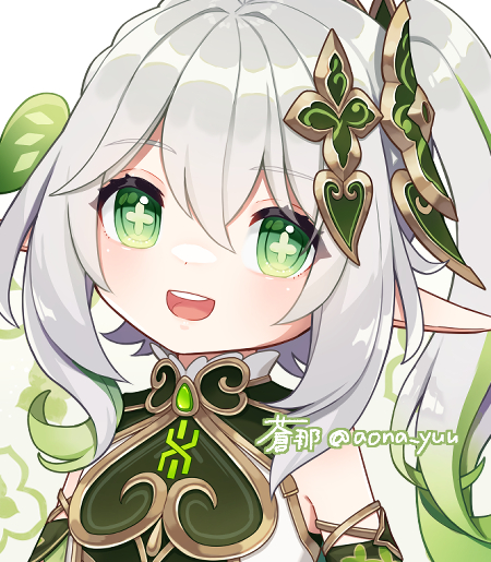 nahida (genshin impact) 1girl green eyes solo pointy ears side ponytail smile symbol-shaped pupils  illustration images