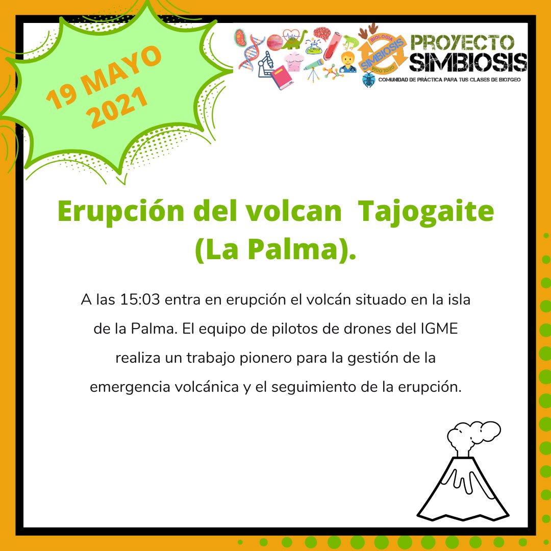 BlogSimbiosis's tweet photo. 19 de mayo de 2021: Erupción del volcan Tajogaite de La Palma

¿Os gusta usar este tipo de noticias-eventos en vuestras clases?

#proyectosimbiosis #profesbiogeo #profesimbiosis https://t.co/iLNUBpuMdC