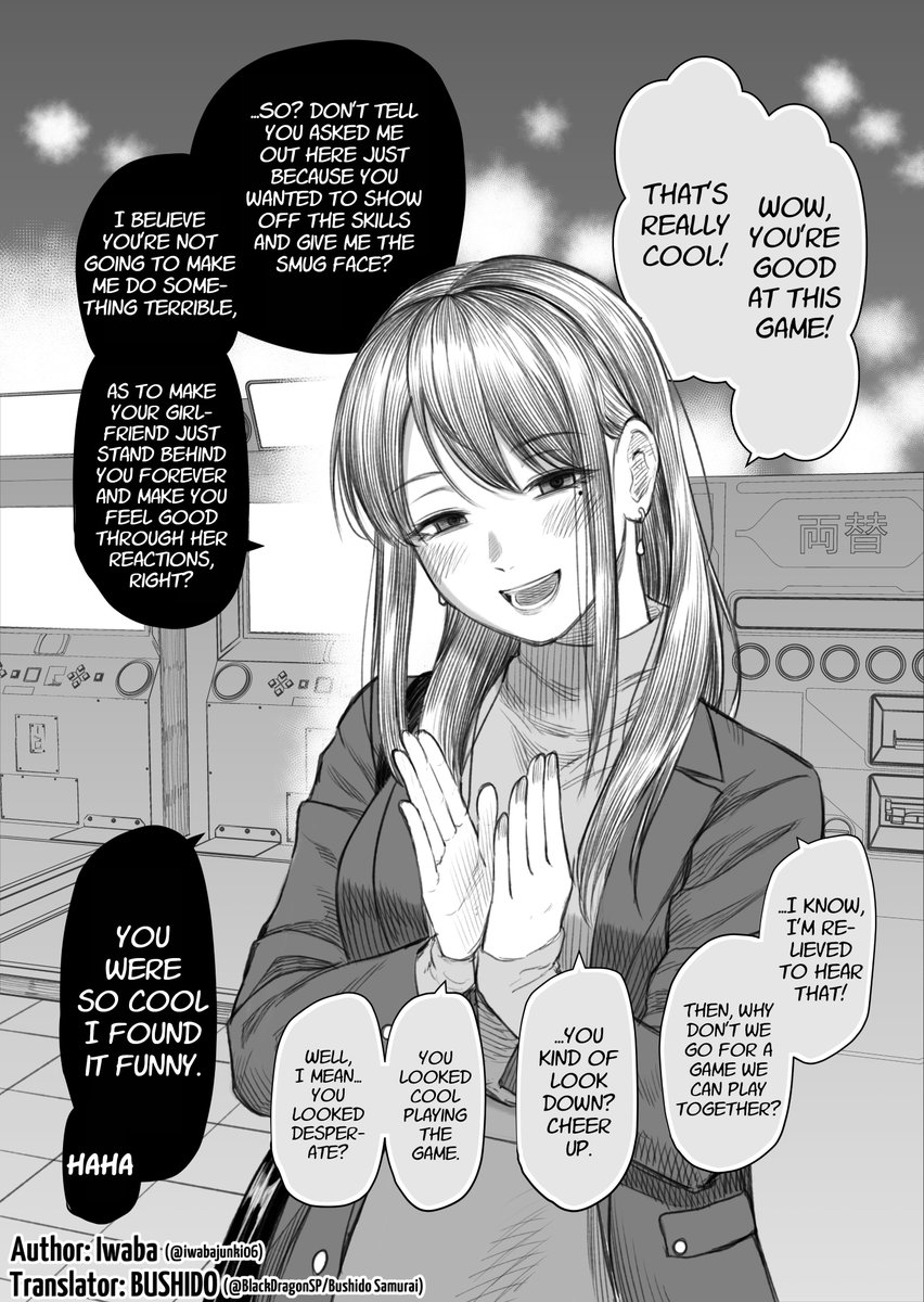 BlackDragonSP's tweet photo. "She Is Dating a Worthless Person Like Me: I Asked Her Out to the Arcade"
by Iwaba @iwabajunki06

Many thanks go to the author for permission to work on translations for the series.
https://t.co/l39T2HkV1q https://t.co/Ptu4X8TX5j