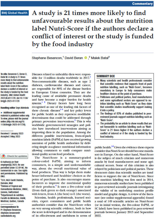 🔴🔴🔴 Our new paper just published in the <a href="/GlobalHealthBMJ/">BMJ Global Health</a> with Pr Beran from <a href="/UNIGEnews/">Université de Genève</a> &amp; Pr Batal from <a href="/UMontreal/">Université de Montréal</a>  
#nutriscore #nutrition #diet #prevention #NCDs #Foodpolitics  ⬇️
gh.bmj.com/content/8/5/e0…