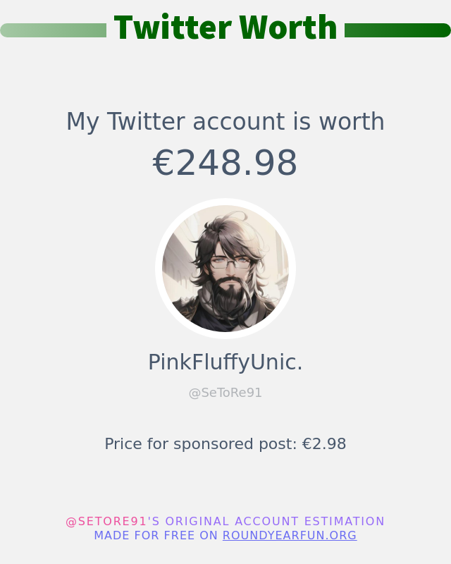 SeToRe91's tweet image. Mein Twitter-Wert ist: €248.98

➡️ anyplacehere.me/twitterworth?l…