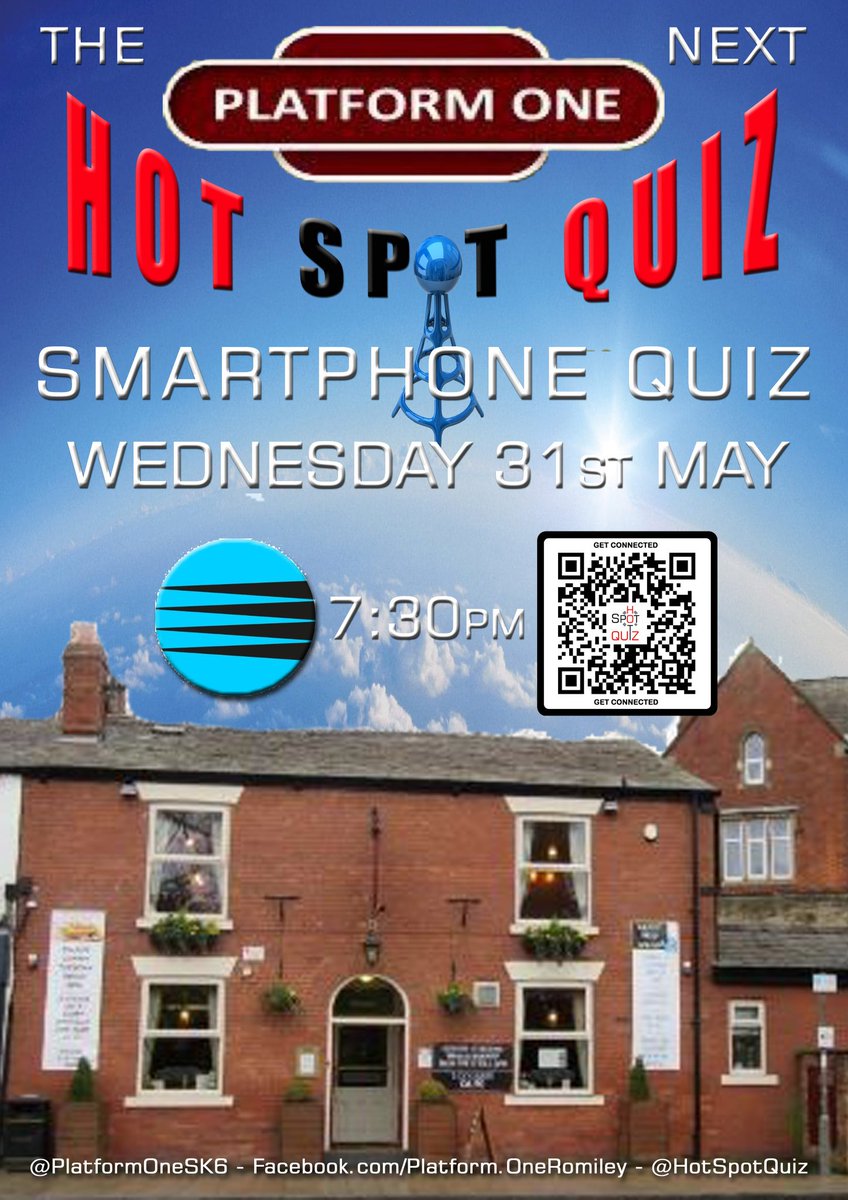 WEDNESDAY's Be Like - Alternating between two fab @HSQAcademy @HotSpotQuiz venues 🤟🤩👌 @TheBuxtonInnSK in #GeeCross #Hyde 24th May followed by @PlatformOneSK6 #Romiley #Bredbury 31st May.
Both are FREE to PLAY & have PRIZES for 1st 2nd 3rd & Last!
#SpeedQuiz #GotToBeInToWin 🎁