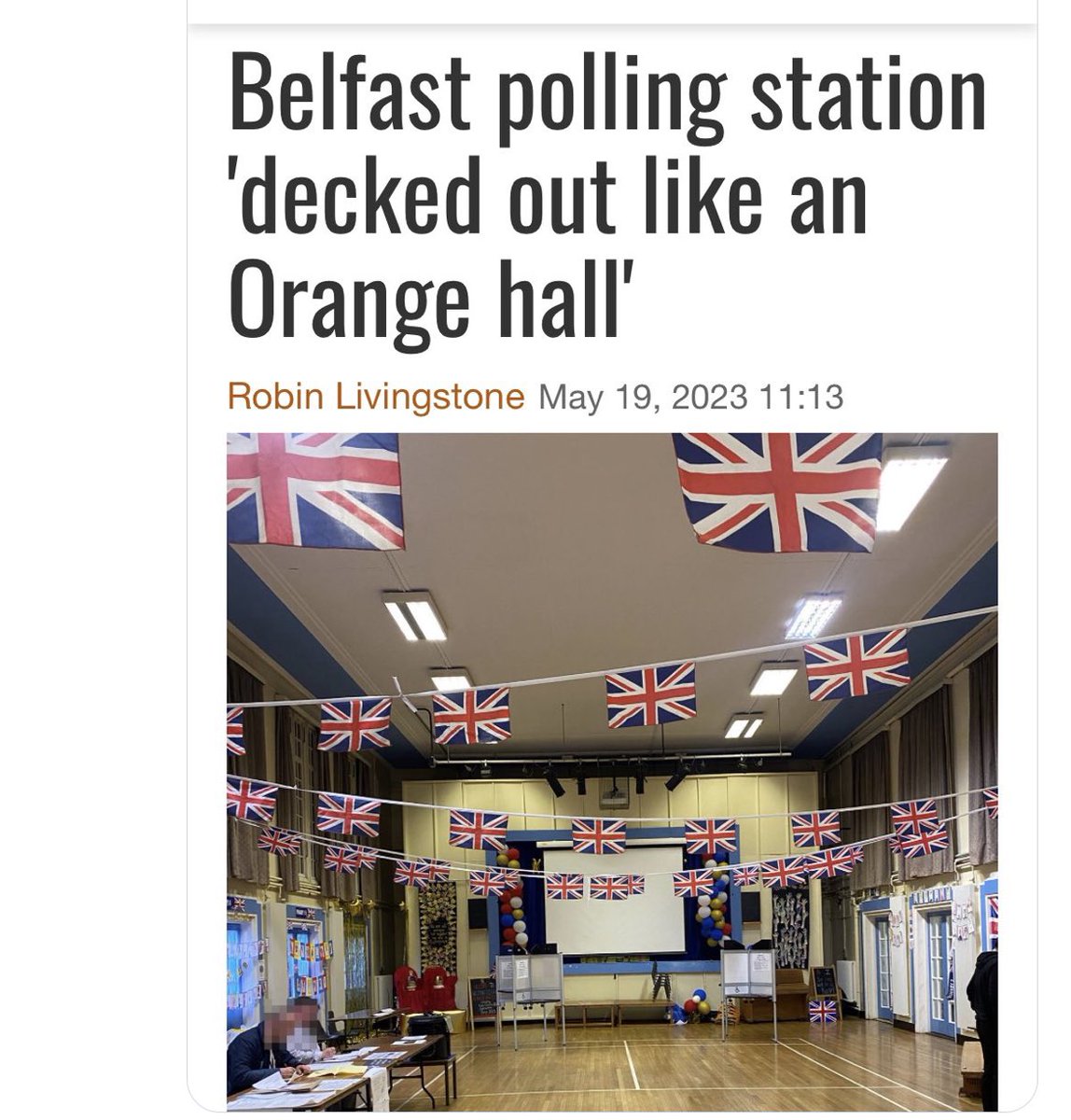 ENGLISH FRIENDS, this is your flag , and that’s ok , but we’re Irish. Do you think this is a normal neutral place to vote ? Would you like to vote under our tricolour?