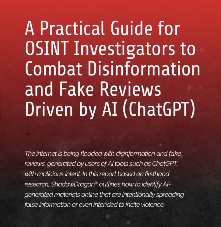 Tip: My investigative white paper is online now. 

#OSINT Methods To Investigate Suspected #AI Generated Content

Link to site: blog.shadowdragon.io/how-to-tell-if…
Link to PDF white paper: info.shadowdragon.io/hubfs/SD_APrac…

#OSINT4good #chatGPT