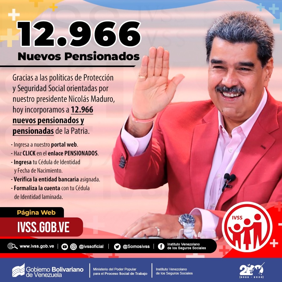 Gracias a las políticas de protección y seguridad social orientadas por nuestro presidente <a href="/NicolasMaduro/">Nicolás Maduro</a>, fueron incorporados el día de hoy a 12.966 NUEVOS PENSIONADOS Y PENSIONADAS de la Patria. #PorUnSeguroMásSocial #venceremos <a href="/MagaGutierrezV/">Magaly Gutiérrez Viña</a>  <a href="/MinTrabajoVE/">Ministerio del PP para el Proceso Socia de Trabajo</a> <a href="/MervinMaldonad0/">Mervin Maldonado</a>