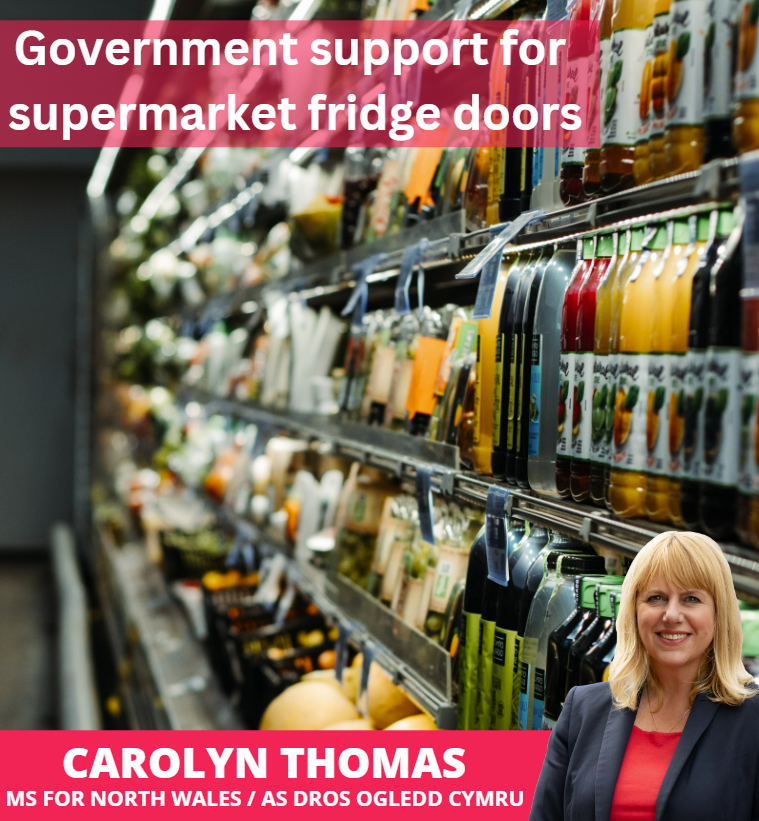 CarolynThomasNW's tweet photo. For the last couple of years, I have been working with @foecymrucydd and @JoeCooke57 to campaign for doors to be put on supermarket fridge doors in Wales.

I am delighted that the new Wales Retail Forum Action Plan includes an aim to retrofit doors - saving money and carbon! 🛒🛍️ https://t.co/uGtWGJiaWi
