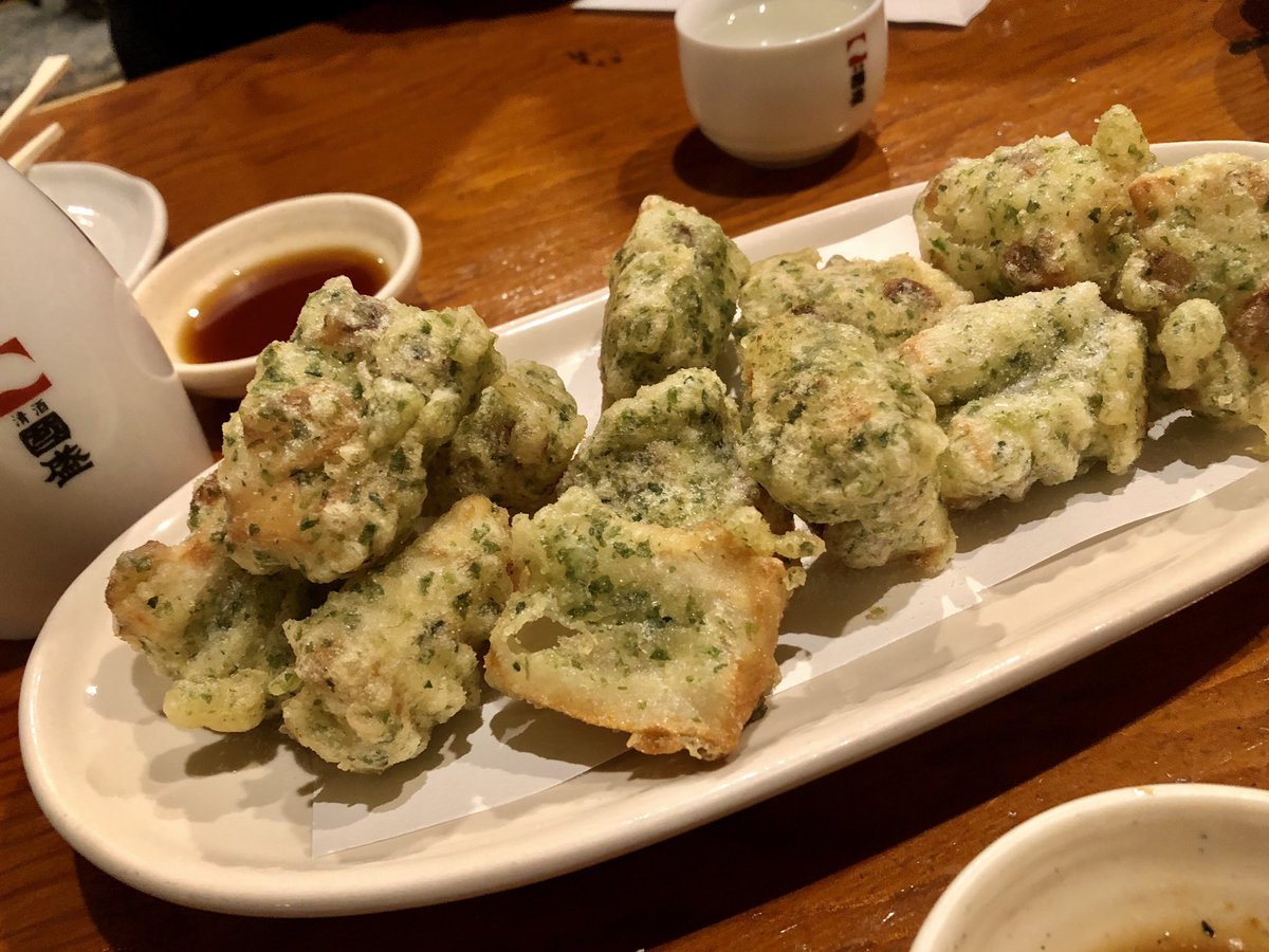 今日のおつまみは磯辺揚げと熱燗〜♡