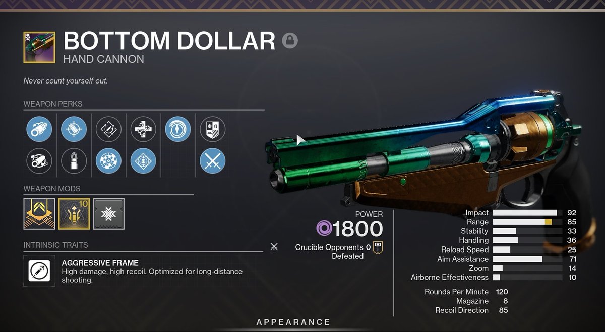 MyAbsolutions's tweet image. i didnt think it was possible. Bottom Dollar #Destiny2