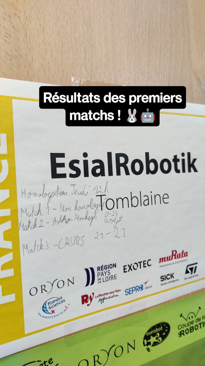 ESIALRobotik's tweet image. Résultats des premiers matchs !

#CDR2023 @CoupeRobotique #cherryonthecake