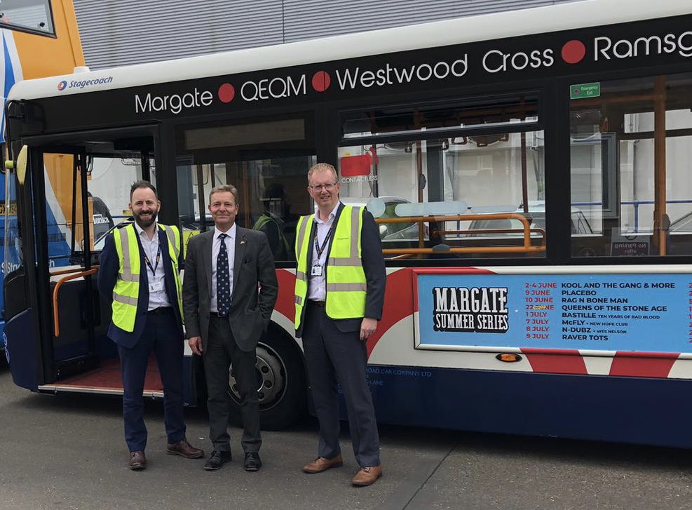 Great to host <a href="/cmackinlay/">Craig Mackinlay</a> at our Thanet depot today, talking through funding, future improvements to our services in Thanet and the £2 fare cap. Just looking at the photo, reminds me I need to book my tickets to some of those excellent gigs <a href="/DreamlandMarg/">Dreamland Margate</a> <a href="/shanedguy/">Shane Guy</a> 🎶