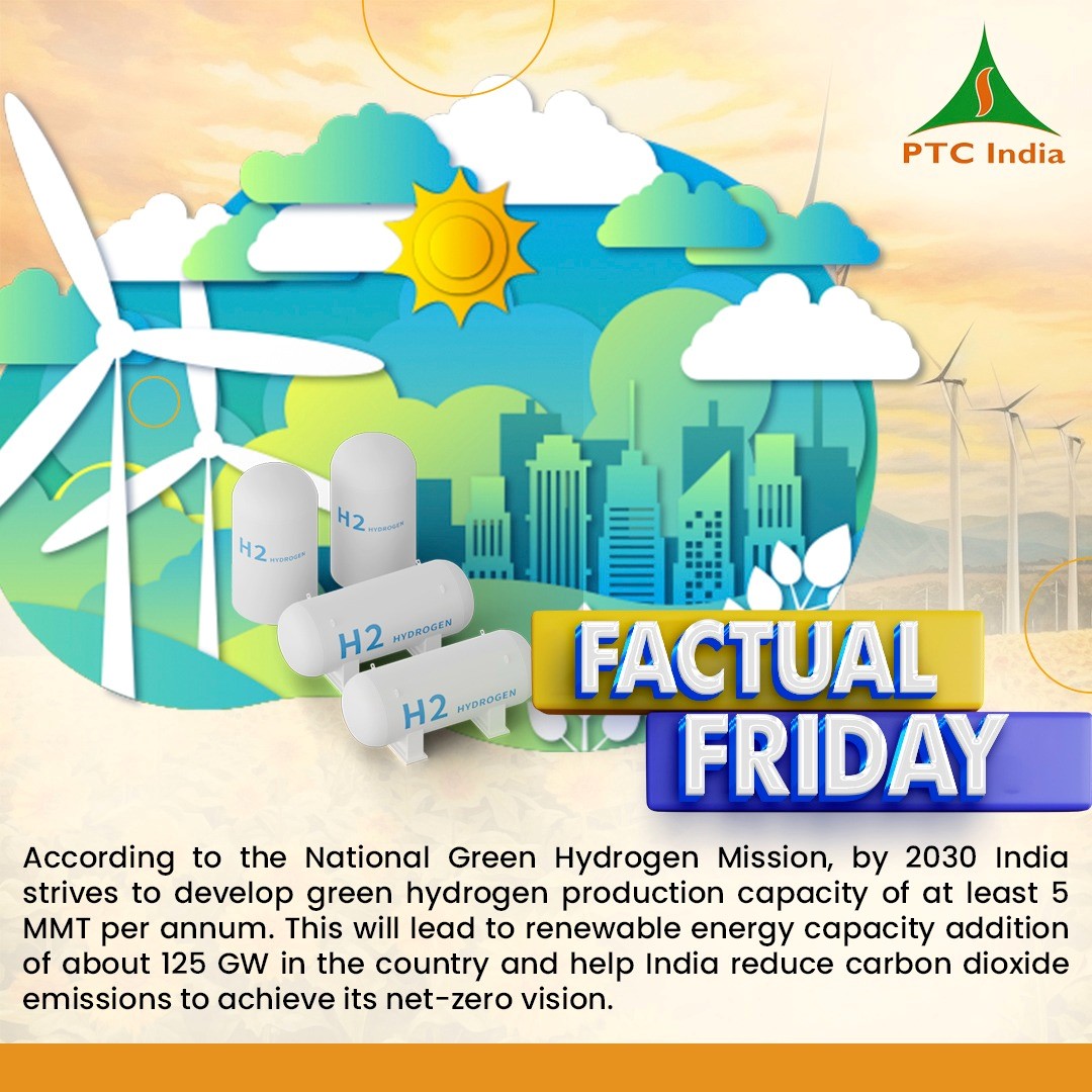 ptc_indialtd's tweet photo. India is gearing up to produce over 5 MMT of green hydrogen annually, fueled by an impressive addition of 125 GW in #renewable #energy capacity. A major step for cleaner, sustainable future! #PTCIndia supports India's growth story through sustainable energy solutions. #Power https://t.co/a24jDafYTo