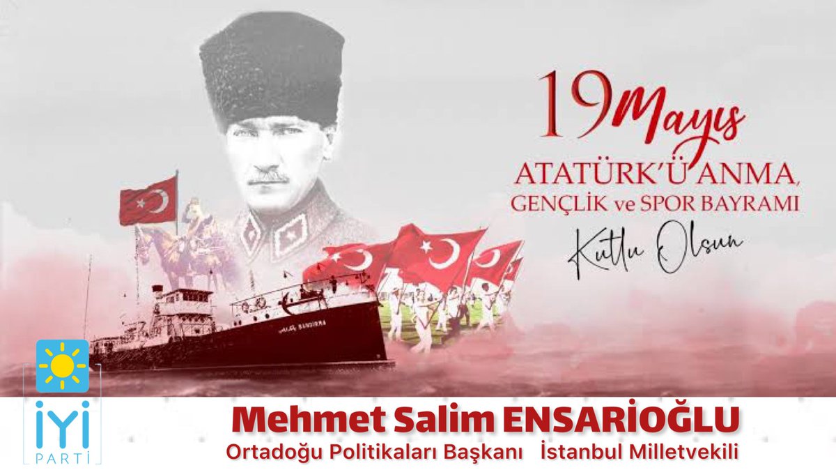 19 Mayıs Atatürk'ü Anma #GençlikveSporBayramı'mız kutlu olsun.
Başta Gazi #MustafaKemalAtatürk'ü ve tüm şehitlerimizi ve gazilerimizi Rahmetle ve minnetle anıyorum.