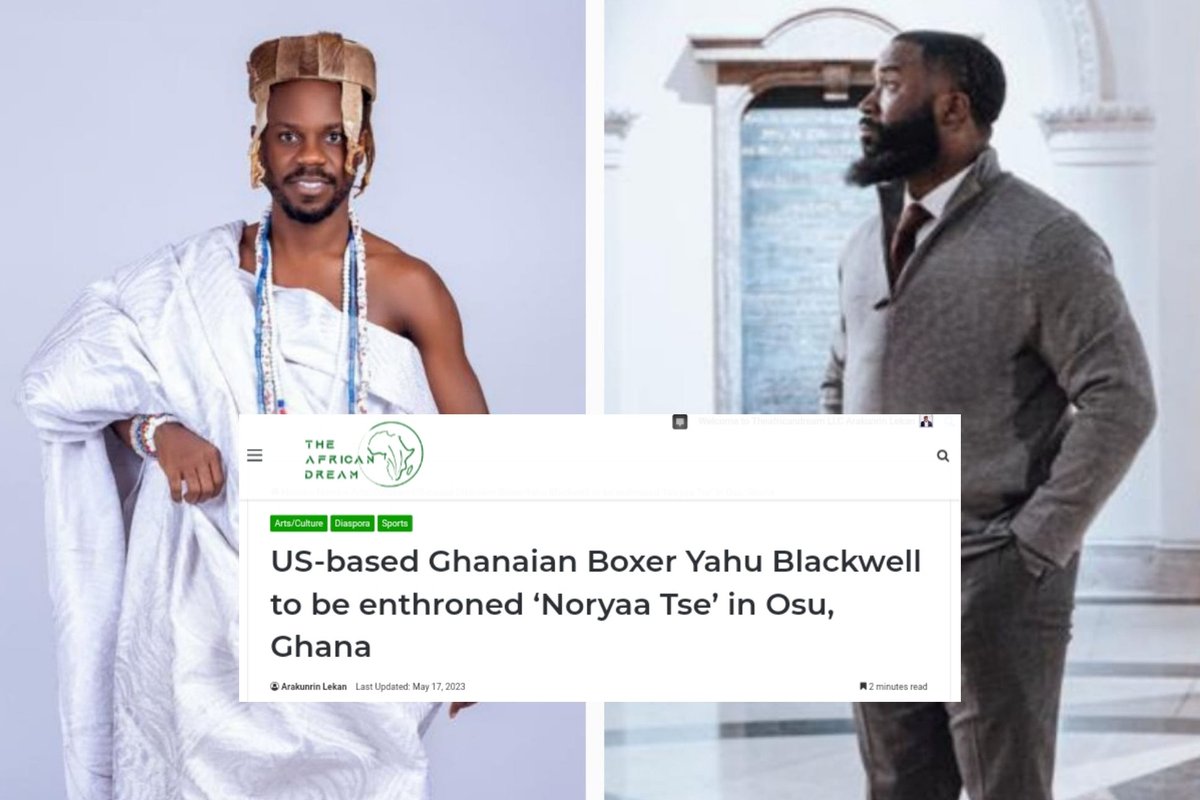US-based Ghanaian Boxer Yahu Blackwell will be enthroned as 'Osu Noryaa Tse' in Ghana by the Osu monarch, His Royal Majesty Notse Nii Nortey Owuo IV of the Osu Empire. He will oversee projects on behalf of the monarchy.

Read more: bit.ly/3BBRhMC

#theafricandreamdotnet
