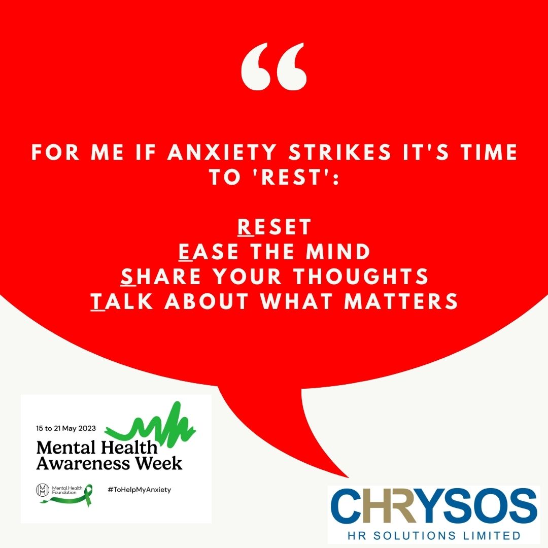 We are proud to support @mentalhealth this #MentalHealthAwarenessWeek. The team at cHRysos have shared some of the things they do to help combat feelings of stress and anxiety. Find out how you can get involved here> bit.ly/3OstEOe #ToHelpMyAnxiety