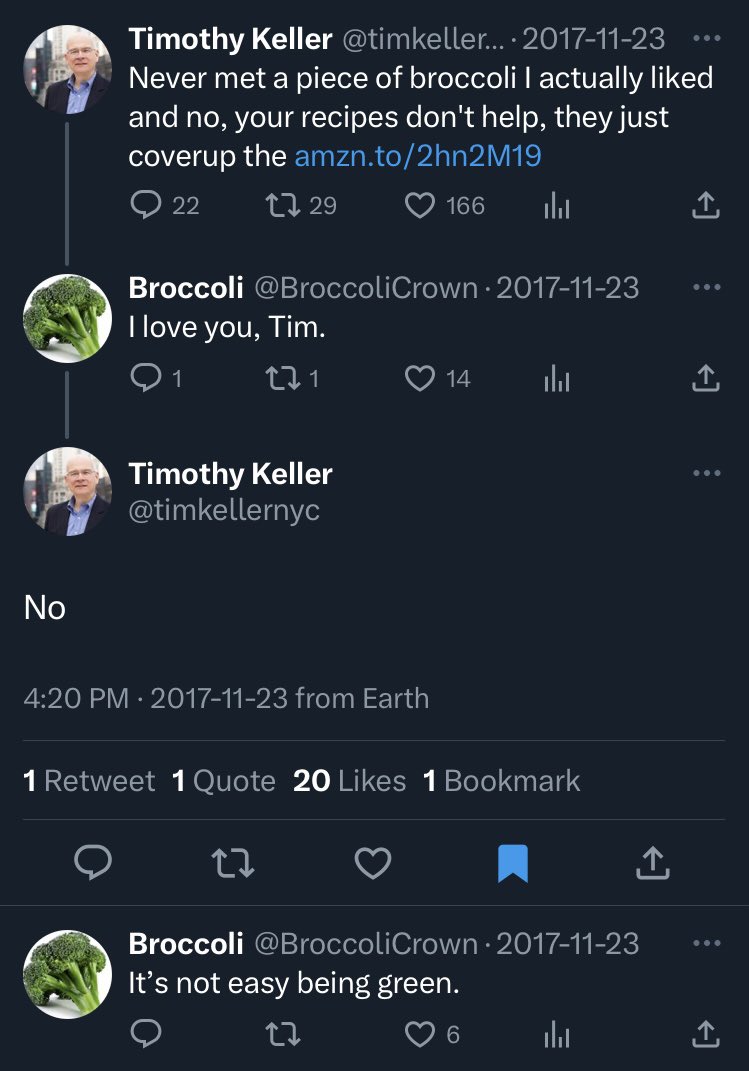 BroccoliCrown's tweet photo. Thinking of Tim Keller and family with a heavy heart and praying for God's peace and comfort. Remembering the good times. @timkellernyc https://t.co/xeEwPj6vfB
