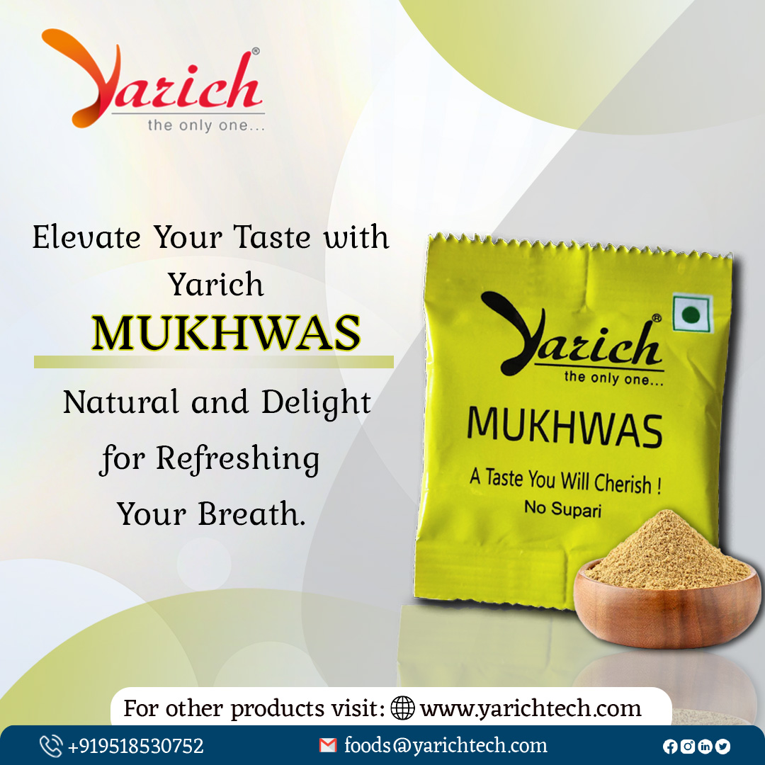 Savor the sweetness of 'Mukhwas' for a dazzling smile and minty-fresh breath!

𝐄𝐦𝐚𝐢𝐥 -  info@yarichtech.com
𝐂𝐨𝐧𝐭𝐚𝐜𝐭 𝐔𝐬:- 95185 30752

#yarichtech #mukhwas #mouthfreshner #healthyfood #health #freshbreath #naturalcare #herbal #pune #Mukhwas #TraditionalTaste