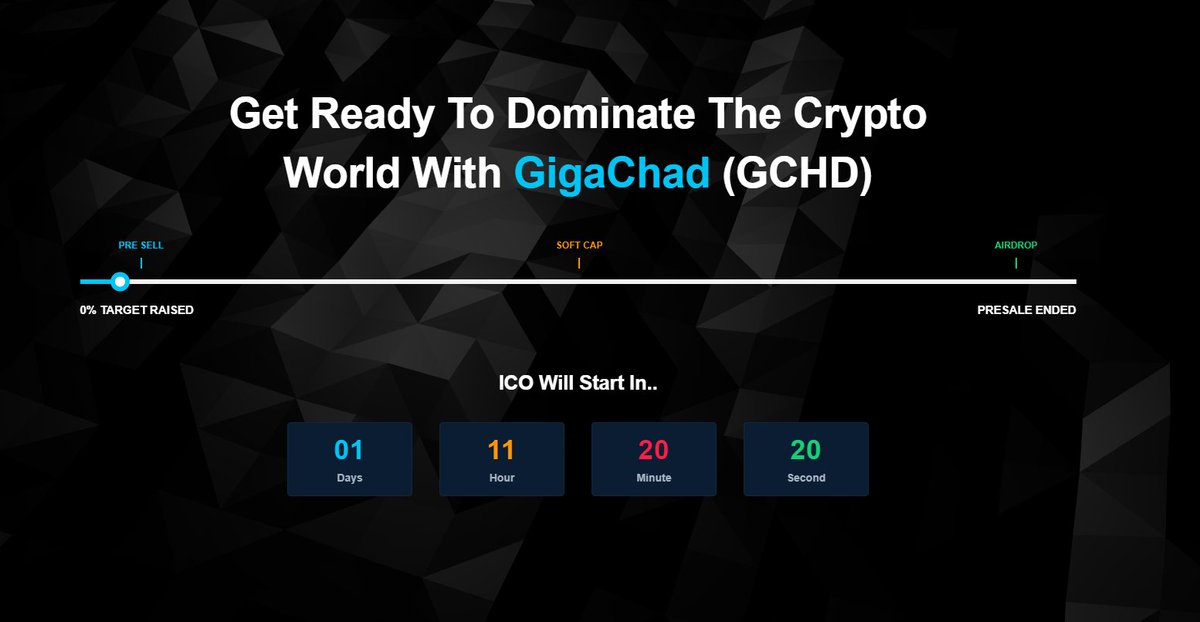 OfficalGigaChad's tweet photo. Prepare to ascend to the crypto apex! 
GigaChad pre-sale starts in just over a day!

#GHAD isn't just a token, it's a symbol of dominance - assertive, powerful, and unforgiving to the weak. includes, token burn, flash minting, and voting, GHAD is the ERC20 token on steroids. https://t.co/tAU0lpdDe7
