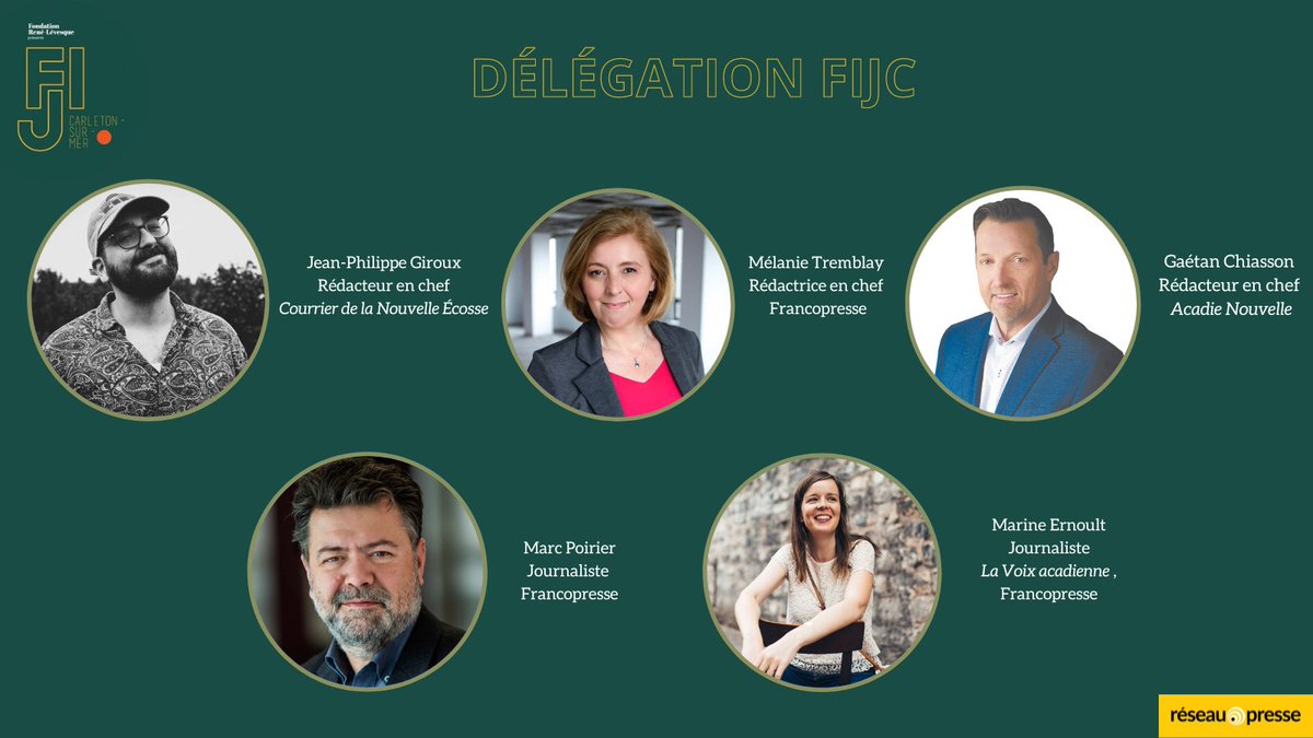 reseau_presse's tweet photo. Voici la délégation de journalistes des journaux membres de Réseau.Presse et de @FrancopresseAPF qui se rendra au @FIJC12634089 du 19 au 21 mai 2023 à Carleton-sur-Mer. 📝 @CourrierNE1937 @acadienouvelle @LaVoixacadienne
https://t.co/qrIIDzwzQM
#FIJC @bertinleblanc1 https://t.co/H6cV7Ojc5H