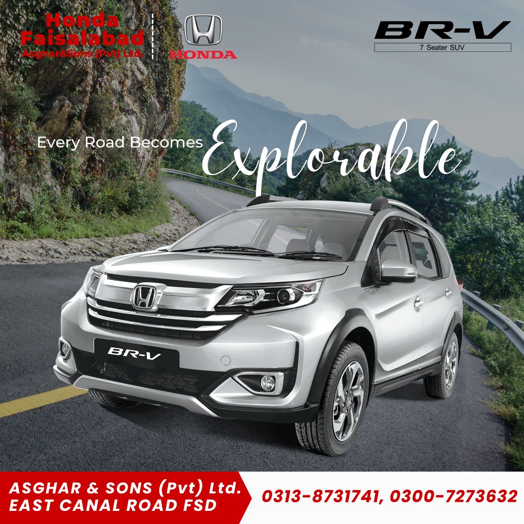asghar_sons's tweet photo. Enjoy the Journey of your trip by Exploring every road, place with a high ground clearance of Honda BR-V. BR-V is a perfect car for your family.
For Booking
0313 8731741, 041 8731741
Visit: Honda Faisalabad East Canal Road
#hondapakistan #hondafaisalabad #hondabrv  #honda #hacpl https://t.co/yxGrdRL2dg