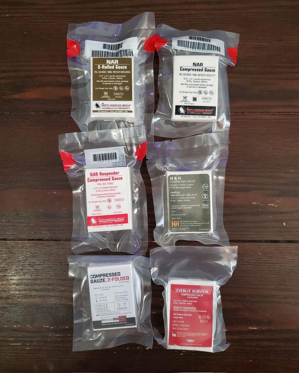 TheWillManuel's tweet photo. For wound packing: Gauze is gauze. Could be this fancy compressed vacuum sealed gauze, or could be gauze rolls from Walmart. Don't forget, if you can afford it, a hemostatic gauze such as Quikclot is still the gold standard. https://t.co/LGJQp4Bx3J