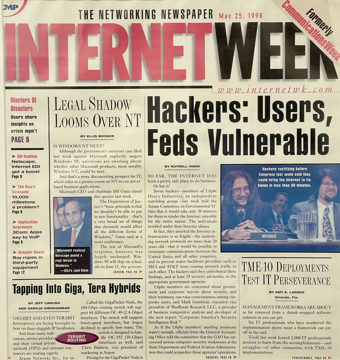 Happy #L0phtDay everyone! Below is the headline to the tech industry a week after ⁦<a href="/L0phtHeavyInd/">L0pht</a>⁩ testified to the Senate in May 1998. I’d love to hear how this impacted you if you remember that time 25 years ago.