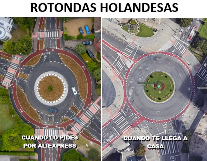 enbicipormadrid's tweet photo. En algunas ciudades están construyendo rotondas con un carril-bici perimetral. 
Las llaman "Rotondas holandesas" y dicen que así es más seguro.

Vamos a ver con 3 ejemplos de Logroño, Rivas y Bilbao que no se están haciendo las cosas como dicen en Holanda.

¿Veis la diferencia?-> https://t.co/bKvnW7psXC