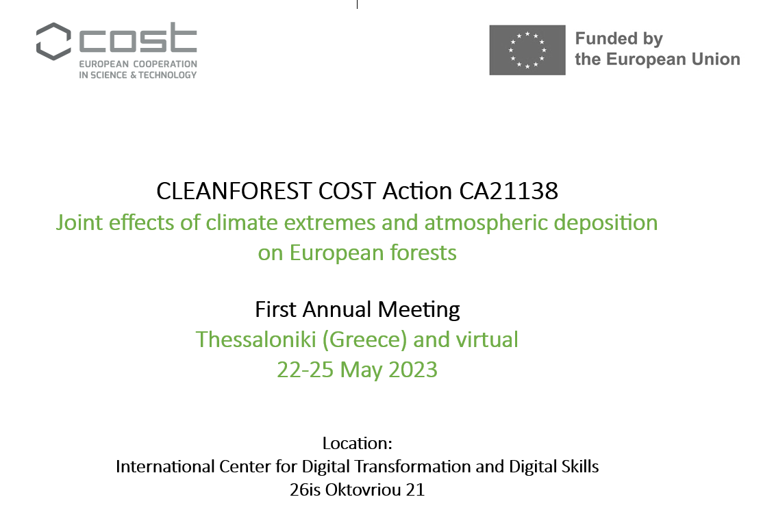 CA_Cleanforest's tweet photo. The first @CA_Cleanforest annual meeting is approaching! Thanks to the work of the chair @RossGuerrieri and the local organizer Mariangela Fotelli, we'll meet next week in beautiful Thessaloniki.
#cleanforest2023 #Deposition #biodiversity #ClimateChange #ClimateExtreme
#climate https://t.co/jMM82fmvVE