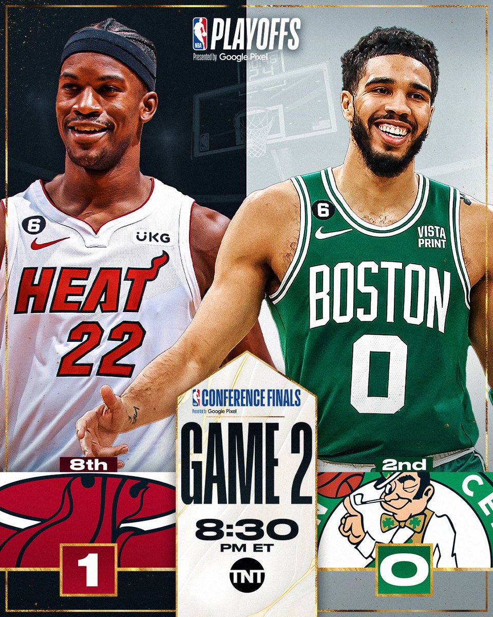 NBA's tweet photo. Heat are now 3-0 in Game 1s this postseason.

Celtics look to move to 3-0 in Game 2s.

East Finals continue TONIGHT on TNT! https://t.co/37mKNzK9pg