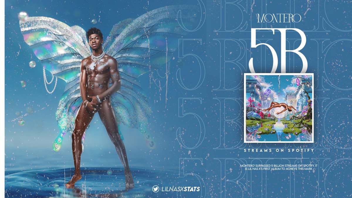 lilnasxstats's tweet photo. 📊 • 'MONTERO' by @lilnasx has surpassed 5 BILLION streams on Spotify.

— It's the rapper's project with the most streams on Spotify. https://t.co/6ORZBffnqY