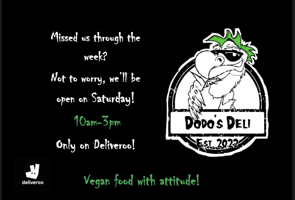 dodosdeli_2022's tweet photo. Open Saturday!!👀👀👀
#veganfoodwithattitude #vegansofnottingham #deli #saturday #lunchtime #vegan #food #deliveroo #nottinghamfood #weekend https://t.co/ISCEQGJgRP