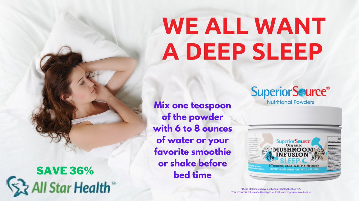 Our Mushroom Infusion Sleep is formulated with GABA, L-Theanine, 5-HTP and Melatonin to help make the best rest possible when you need it.* Save 36% at @AllStarHealth ow.ly/XGG330svlJY