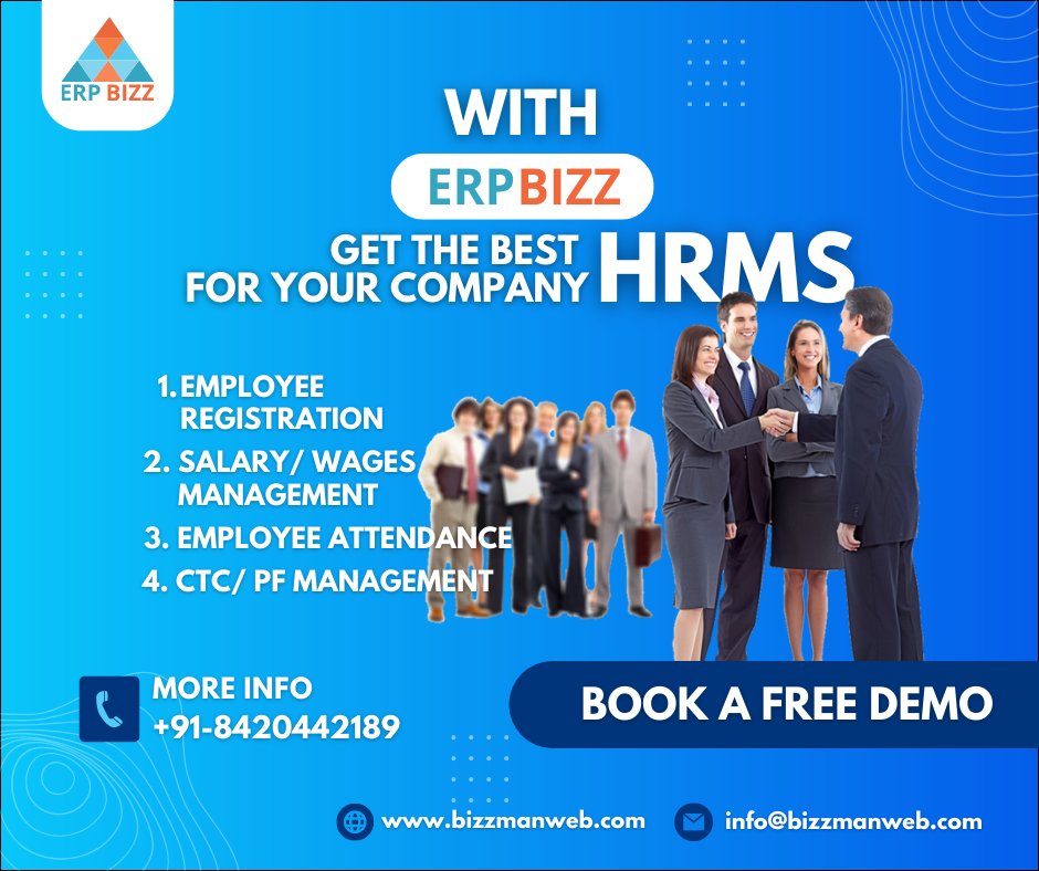 BizzmanW's tweet photo. Easy and simple #HRMS software with complete onboarding and payroll processing features. Try now #erpbizz visit https://t.co/FCNGRo6ejL or call at 8420442189, check for more details https://t.co/DNLoiFsCrv https://t.co/tjXbQkFfDu