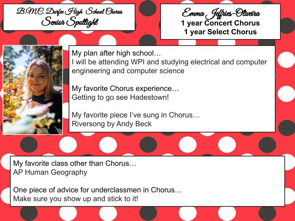 Mrs. Lara-Beth Terry (@lara_terry) on Twitter photo Today’s BMC Durfee Chorus senior spotlight! <a href="/FRPSFinePerArts/">FRPS Fine & Performing Arts</a> <a href="/frps_durfee/">Durfee High School</a> Today’s BMC Durfee Chorus senior spotlight! <a href="/FRPSFinePerArts/">FRPS Fine & Performing Arts</a> <a href="/frps_durfee/">Durfee High School</a>