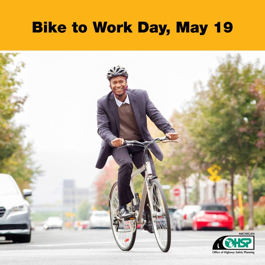 MIOHSP's tweet photo. May 19 is National Bike to Work Day. Strap on a helmet and get your commute and your workout done at the same time. Drivers, be extra vigilant for cyclists. Learn about bike safety laws at https://t.co/CbsWX616hL. https://t.co/syrJ4KGNzN