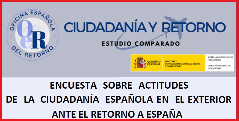 Tu opinión importa! 📝🗣️
El Portal de la Ciudadanía 🇪🇸 en el Exterior de <a href="/inclusiongob/">Ministerio Inclusión Seguridad Social Migraciones</a> busca conocer la realidad de la misma y sus actitudes frente al retorno. Si quieres participar, rellena el cuestionario que encontrarás en nuestra web: mites.gob.es/es/mundo/conse…