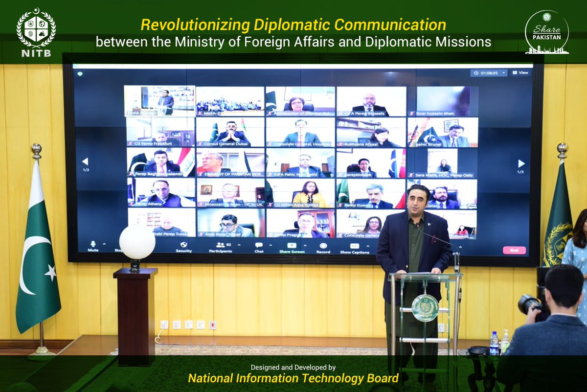 NationalITBoard's tweet photo. Introducing the Share Pakistan Portal, Powered by National IT Board and unveiled by Foreign Minister @BBhuttoZardari and @babermb CEO NITB, is a cutting-edge digital platform that strengthens the communication between the @ForeignOfficePk  &amp; its 100+ diplomatic missions globally. https://t.co/mnF3K16MnY