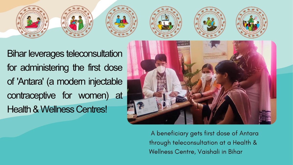 As an innovation, Bihar initiates administering the first dose of 'Antara' through teleconsultation at HWCs. A view from Vaishali! 📲💉@AyushmanHWCs @MoHFW_INDIA @vishalchauhan_1 @BiharHealthDept @SHSBihar @BMGFIndia @DrAkashMalik @Jhpiego @Somesh_KumR @NHSRCINDIA @JhpiegoIndia