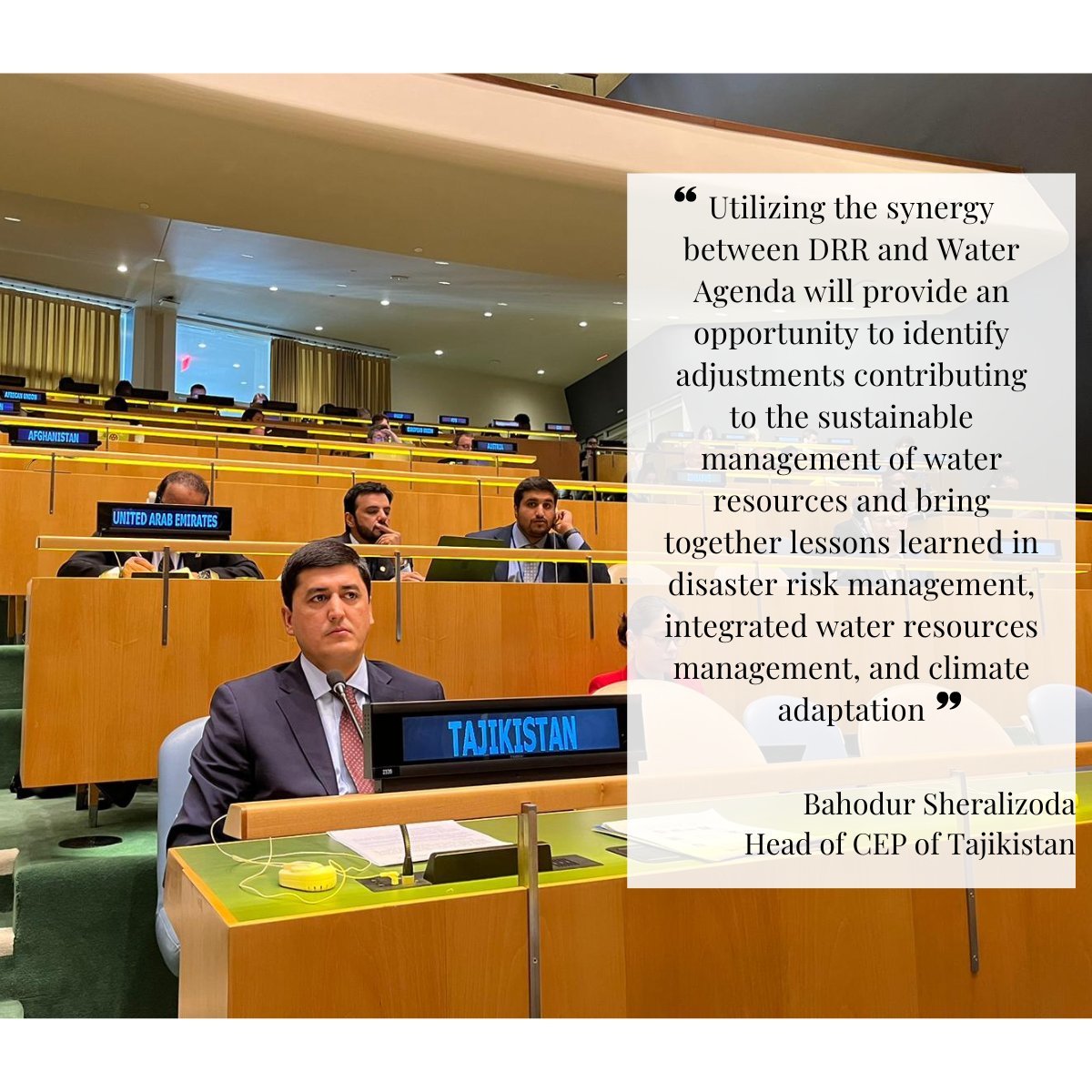 DRR + Climate policy + Water Agenda = Sustainable Development Head of CEP 🇹🇯 addressed #HLMofSendaiFramework sharing the success of comprehensive integrated approach given a link between DRR & Water Agenda