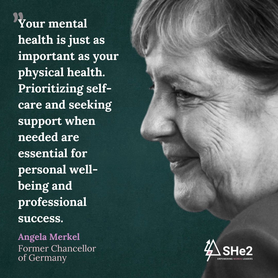 SHe2_Leadership's tweet photo. 💚 Mental Health Awareness Week 💚

Throughout her tenure as Chancellor of Germany, Angela Merkel demonstrated a deep understanding of the significance of mental health. 

A true #wonderwoman in every sense.

#leadership #business #mentalhealthawareness #emotionalwellbeing https://t.co/OPd37jBJWe