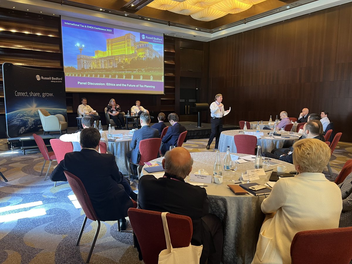 StephenHamlet1's tweet photo. An (almost) empty hotel pool, yet a room full of #accountants #taxadvisors #lawyers at @RussellBedford #EMEA &amp; #InternationalTax meeting in #Bucharest for panel on #Ethics &amp; #future of #taxplanning. What does that tell you? 🤔 #globalnetwork #takingyoufurther #RBIBucharest23 https://t.co/N3rMTCgi7t