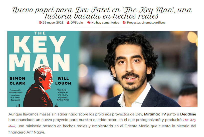 devpatelspain's tweet photo. 🎥PRÓXIMO PROYECTO
Dev Patel protagonizará y será productor ejecutivo de la miniserie basada en hechos reales 'The Key Man', donde interpretará al financiero Arif Naqvi.
💻 Más info: https://t.co/5HzDuLpmtS
#DevPatel #DevPatelSpain #TheKeyMan #ArifNaqvi #MiramaxTelevision https://t.co/dbkXnzqQCL
