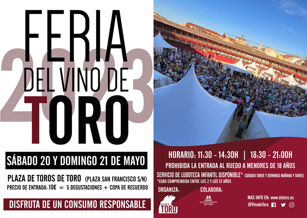 Ya está todo preparado para la nueva edición de la Feria del Vino de Toro.
Anímate y visítanos, disfruta del ambiente y del buen vino en la Plaza de Toro, pero hazlo con responsabilidad.
¡¡¡Te esperamos en Toro!!!
#toroinfinito @Toro_Ayto @torociudadmusic  @VinodeToro