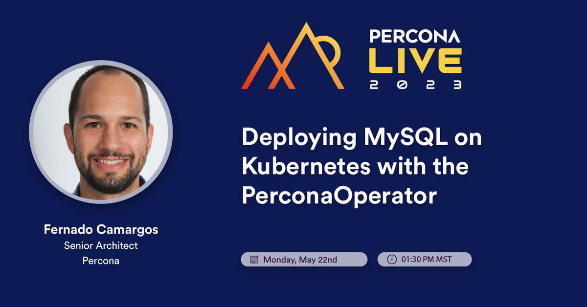 PeterZaitsev's tweet image. Learn how to deploy MySQL on Kubernetes like a pro with the expert guidance of Fernando Laudares Camargos from Percona. Don&apos;t miss his tutorial at Percona Live 2023 on May 22. #MySQL #Kubernetes #PerconaLive2023. Register now -&amp;gt; percona.com/live/conferenc…
